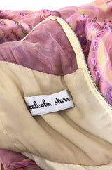 1960s Malcolm Starr Pink & Pale Yellow Silk Chiffon Beaded Dress