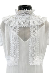 Pristine Mid 2000s Givenchy by Riccardo Tisci White Cotton Gauze & Lace Dress w Matching Underdress