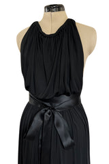 Incredible 1971-1973 Donald Brooks Backless Black Jersey Dress w Ribbon Ties