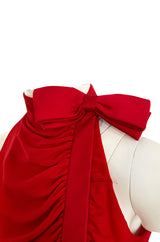 Documented Spring 1987 Valentino Haute Couture Red Silk Crepe Dress w Bow Details