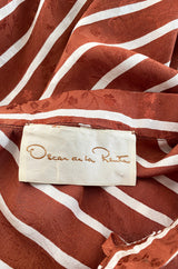 1980s Oscar de la Renta Rust and White Striped Silk Top & Skirt Set