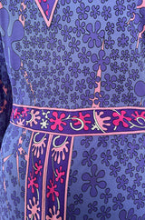 Gorgeous 1960s Bessi Light Purple & Pink Printed Silk Jersey Dress w V Neck & Slit Front