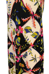 1960s Emilio Pucci Unusual Bright Floral & Black Print Silk Jersey Dress