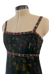 Striking Fall 1997 Chanel by Karl Lagerfeld Runway Watercolour Black Dress w Bead Detail