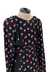 Wonderful 1971 Ossie Clark Moss Crepe Dress w Celia Birtwell Moon & Star Embroidery