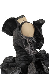 Incredible Fall 1985 Christian Dior by Marc Bohan Black Silk Taffeta Dress w Extravagant Ruffles