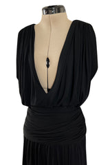 Spring 1983 Yves Saint Laurent Haute Couture Attr. Plunging Silk Jersey Top & Skirt Set