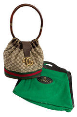 Rare & Original 1970s Gucci Bucket Canvas Logo & Leather Bag w Lucite Handle