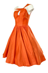 1980s Thierry Mugler One Shoulder Sculpted Orange Cotton Dress