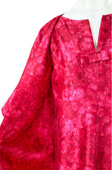 Mid 1950s Christian Dior London Demi-Couture Raspberry Printed Silk Coat & Dress Set