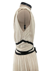 Spring 2012 Christian Dior Runway Ivory Silk Chiffon Dress w Black Beaded Bow Detail