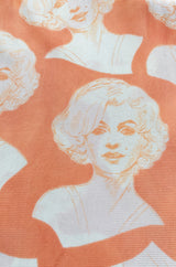 1970s Young Edwardian Marilyn Monroe Plunging Nylon Jersey Print Dress