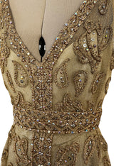 Incredible 1960s Malcolm Starr Gold Metal Net Dress w Metal Cording & Rhinestones