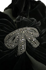 Fall 1985 Valentino Haute Couture Silk Crepe with Black Velvet & Crystal Bow Dress