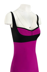 Bespoke 2012 Narciso Rodriguez Couture Graphic Pink & Black Silk Dress w Trained Back