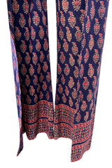 Fantastic 1970s Bill Blass Wrap & Tie Indian Cotton Pants w Red & Gold Print