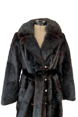 Gorgeous 1970s Christian Dior by Frederic Castet Rich Brown-Black Fur Coat w Tie Belt