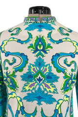 Gorgeous 1970s Mr. Dino Elaborate Print Mini Shift Dress in Turquoise & Yellows