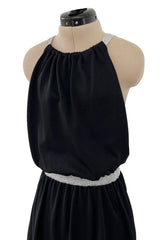 1970s Goldworm Black Knit Backless Dress w Silver Metallic Straps & Elastic Waist