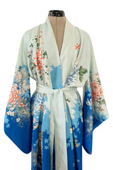 Prettiest 1970s Blue Floral Print Kimono Reversible to an Ivory & Coral Print