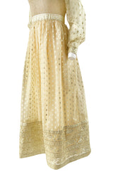1960s Mannequin Pale Gold Metallic Lame & Organza Maxi Dress