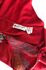 1970s Stephen Burrows Hand Beaded Red Jersey Halter Dress