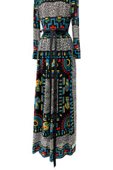 Spectacular 1970s Lanvin  by Jules-Francois Crahay Graphic Printed Cotton Voile Dress