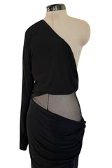 Spectacular Early 2000s John Anthony Couture Black Jersey & Mesh One Sleeve Dress