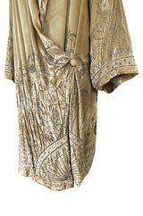 Exceptional 1920s Gold Silk Velvet Beaded Art Deco Wide Sleeve Coat