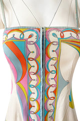 1960s Emilio Pucci Curving Pattern Pastel Printed Crisp Cotton Sun Dress