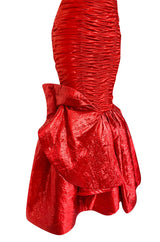 Dramatic 1987 Loris Azzaro Brilliant Red Strapless 'Flame' Dress w Flaring Skirts & Shoulder