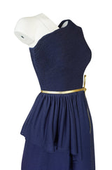 Museum Held 1975 Hubert de Givenchy Haute Couture One Shoulder Silk Dress w Matching Cape