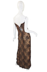 1970s John Anthony Couture Beaded Lace Strapless Dress