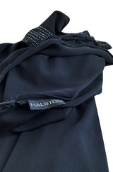Fall 1997 Halston Black Bias Cut Jersey Dress w Transparent Beaded Net Panel