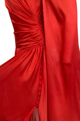 Rare 1970s Nina Ricci Haute Couture Trailing Angel Wing Sleeve Red Silk Dress