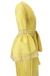 1960s Yellow Mexican Pin Tuck Dress w Extraordinary Bell Sleeve Detail