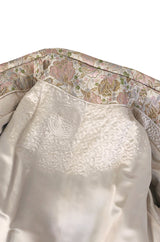 1960s Unlabeled Pink & Gold Metallic Silk Brocade Maxi Coat