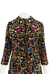 1960s Arnold Scaasi Couture Gold Cording, Beading & Metallic Applique Dress Jacket Set
