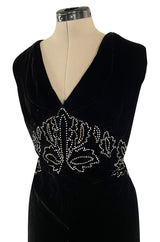 Rare 1920s 1930s Unlabeled Silk Velvet Dress w Rhinestones & Matching Open Shoulder Jacket