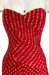 Important Spring 1986 Valentino Haute Couture Red & White Dot Strapless Silk Chiffon Dress