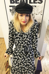 S/S 1987 Yves Saint Laurent Bow Print Silk Ruffle Dress