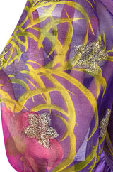 1960s Oscar de la Renta Prettiest Painted Floral Silk & Metallic Dress