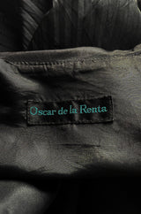 1980s Oscar de la Renta Open Knife Pleated Swing Coated Taffeta Black Jacket Coat