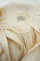 Rare 1960s Ossie Clark Cream Fortuny Pleat Plunge Dress