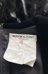 Fall 1986 Yves Saint Laurent Runway Black Patterned Velvet Dress w Sweetheart Neckline