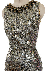 Stunning Fall 2006 Oscar de la Renta Runway Gold & Silver Sequin & Bead in Silk Netting Dress
