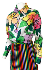 Spring 1992 Todd Oldham Floral Top w Rainbow Striped Jacket & Skirt Suit