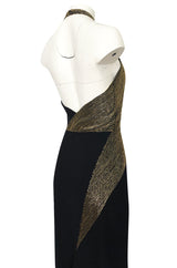 Fall 1973 Karl Lagerfeld for Chloe Black Silk Dress w Gold Beaded Bodice