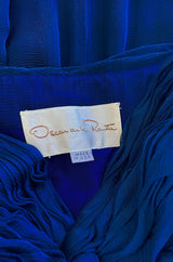 Spring 1990 Oscar De La Renta Deep Sapphire Blue Silk Chiffon Strapless Dress