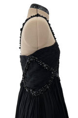 Incredible Spring 2003 Valentino Runway Black Silk Chiffon Dress w Black Beaded Detailing